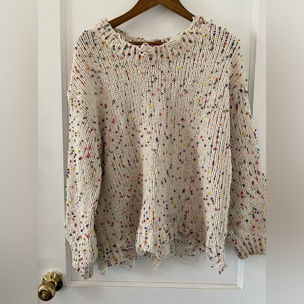 Miracle Cream Crew Neck Sweater with Ribbed Texture
